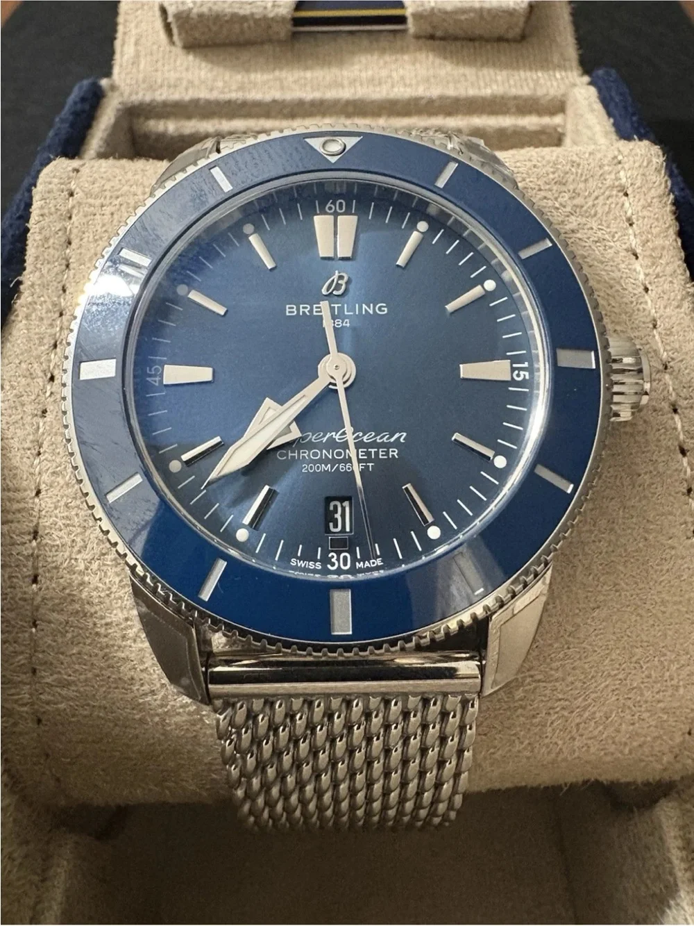 Breitling Superocean Heritage II 44 Blue Mesh B20 AB2030 FULL SET Warranty 2031